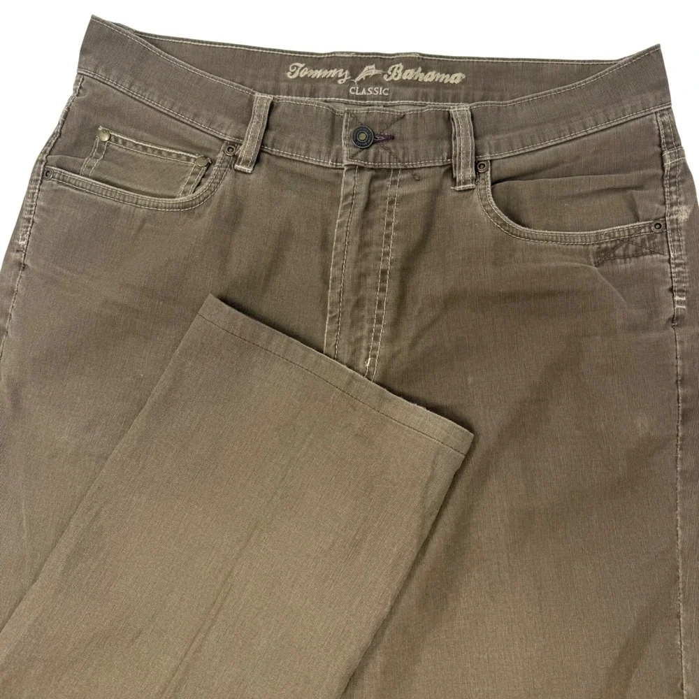 Tommy Bahama Mens 35x29  Classic Fit Pants Brown Olive Fine Wale Cotton